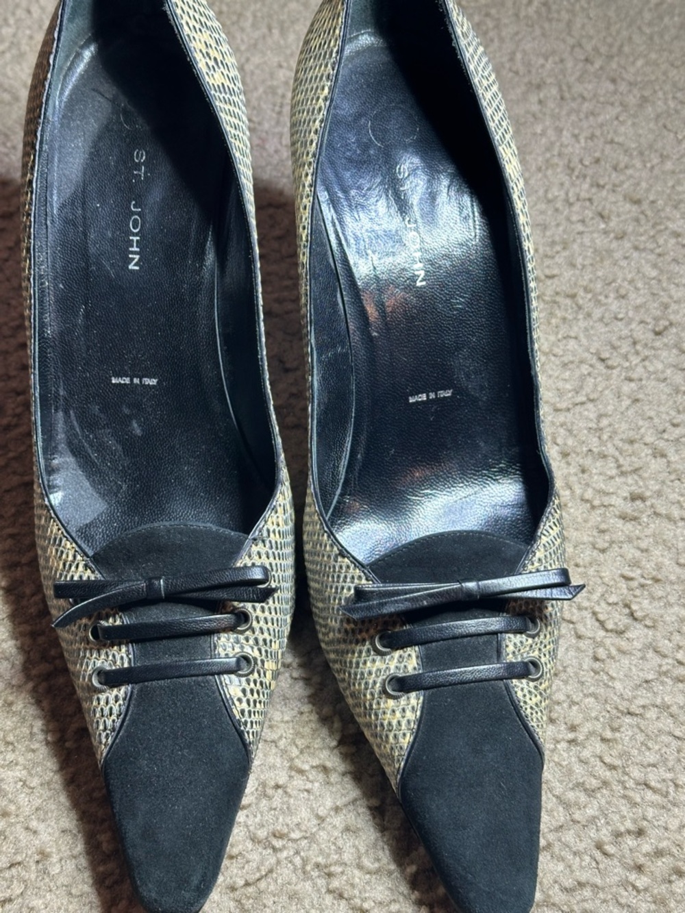 St. John Black & Tan Snakeskin-Print Pointed-Toe Pumps